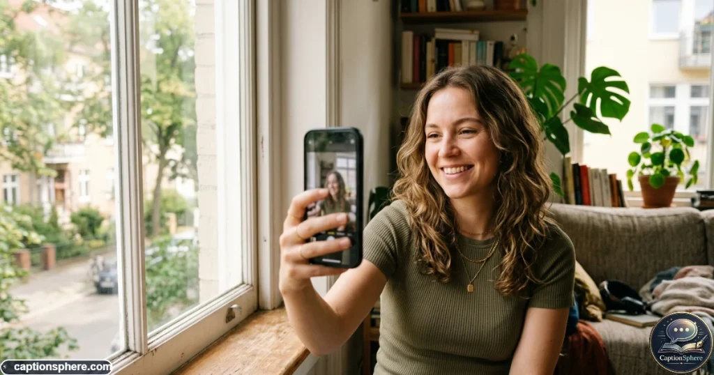 Young woman taking a natural selfie while feeling confident and comfortable