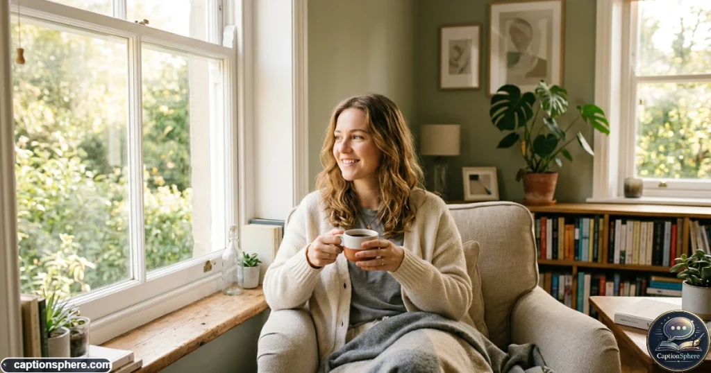 Smiling young woman enjoying a soft cheerful moment at home