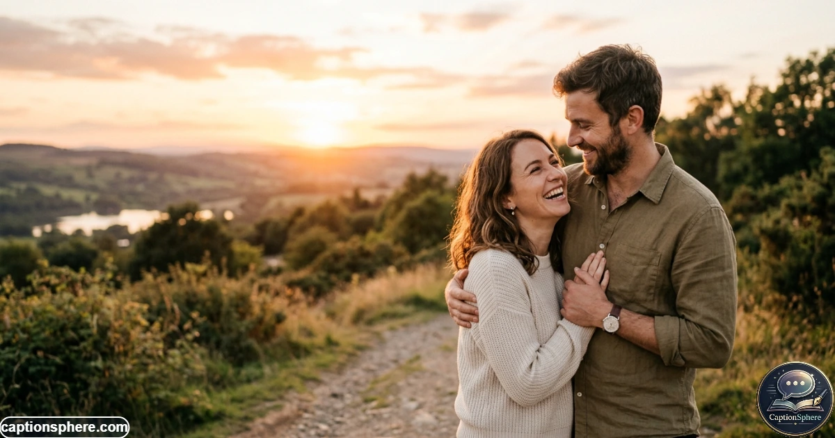 Romantic couple enjoying a peaceful sunset together outdoors