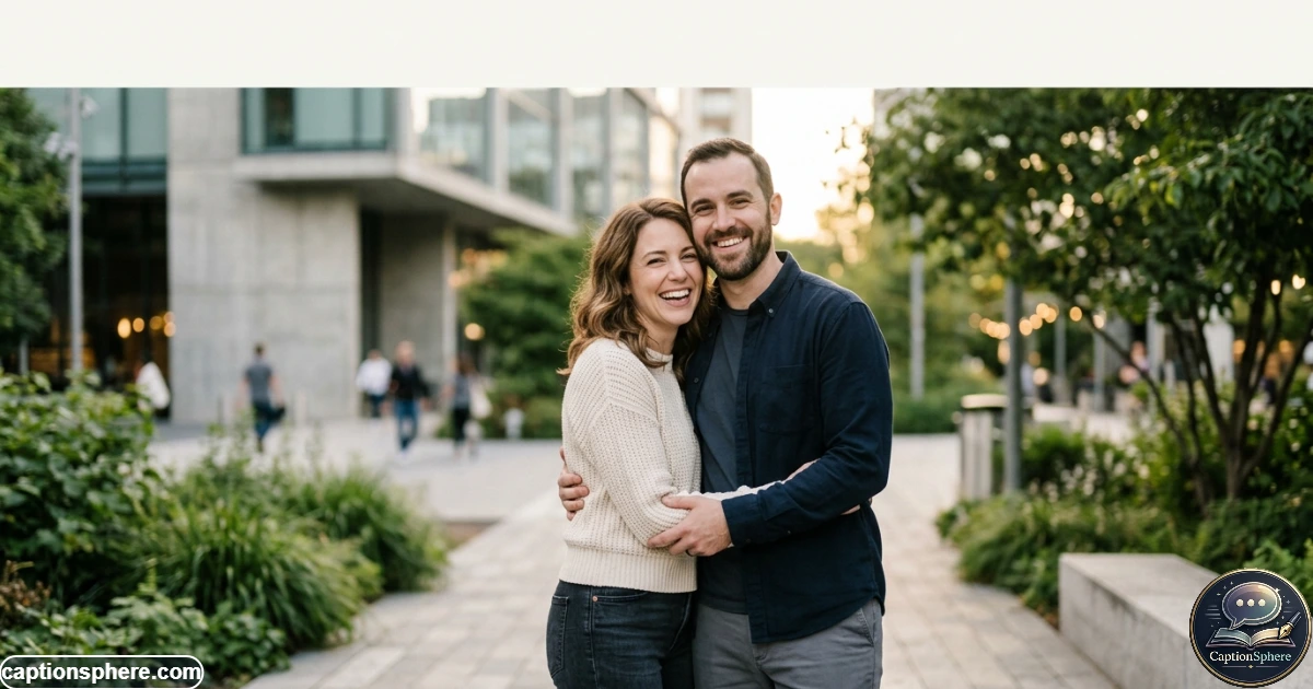 Close portrait of an affectionate couple smiling together outdoors
