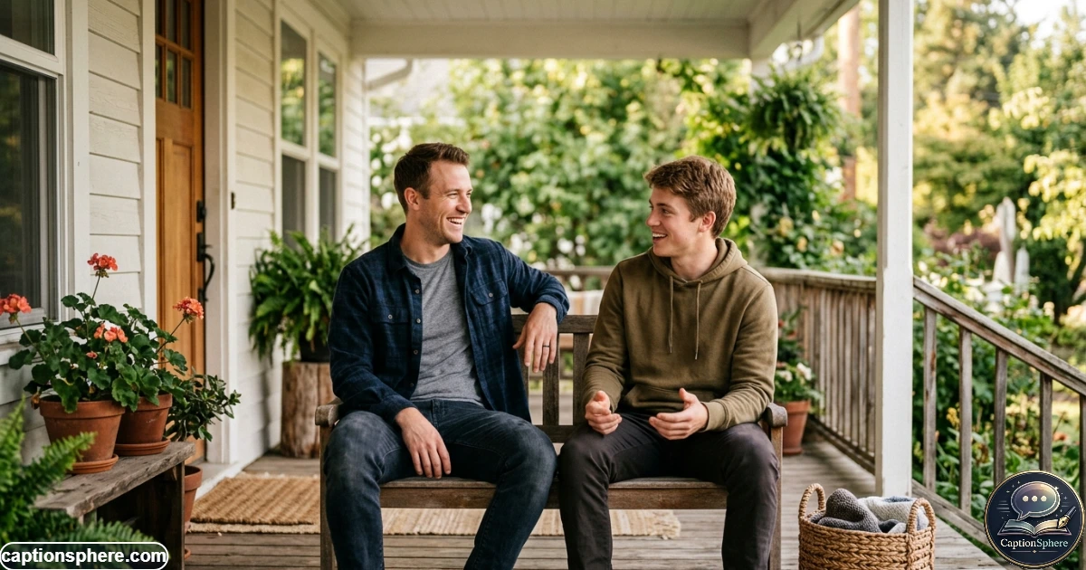 Two brothers smiling together during a relaxed candid family moment