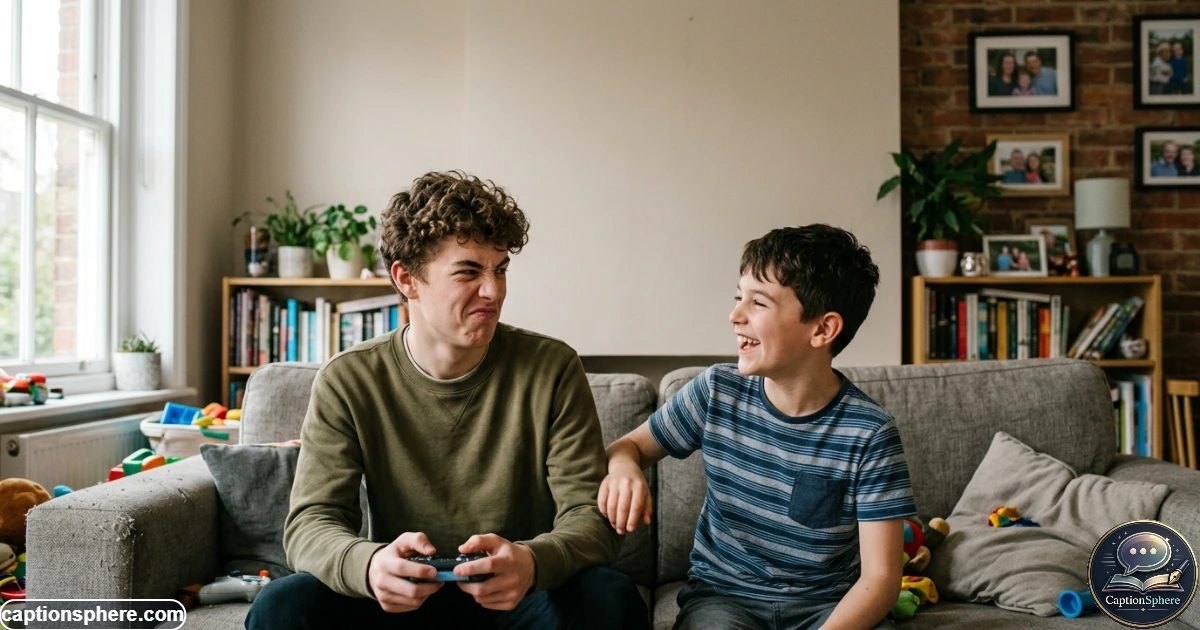 Brothers laughing together during a playful and funny family moment