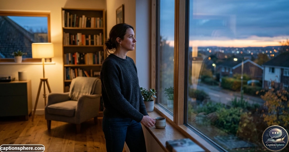 Thoughtful woman looking through a window during a quiet evening