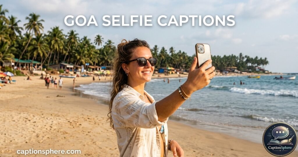Traveler taking a vacation selfie near a sunny Goa beach