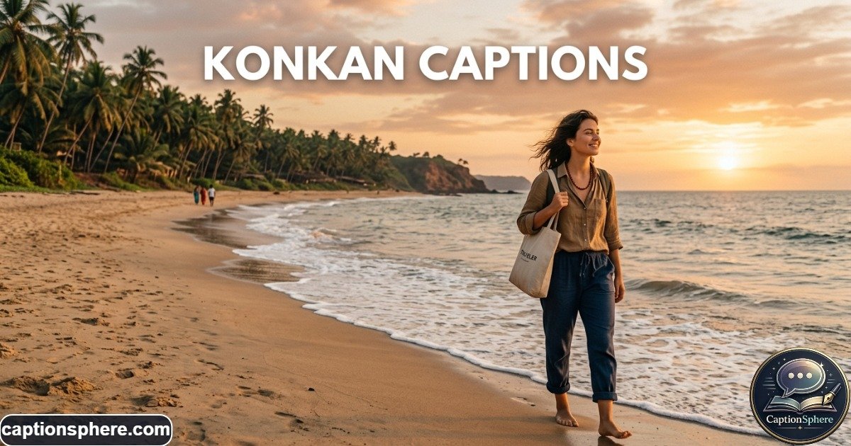 Traveler standing on a Konkan beach with palm trees and sea behind