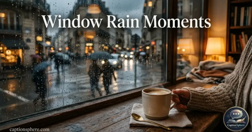 Raindrops covering a window overlooking a cozy indoor setting.