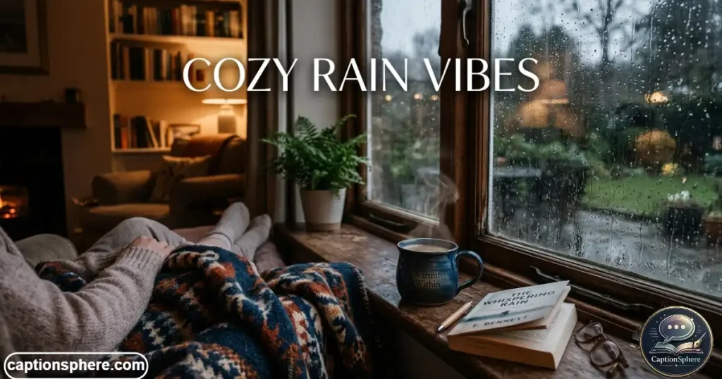 Warm coffee beside a rain-covered window inside a cozy room.