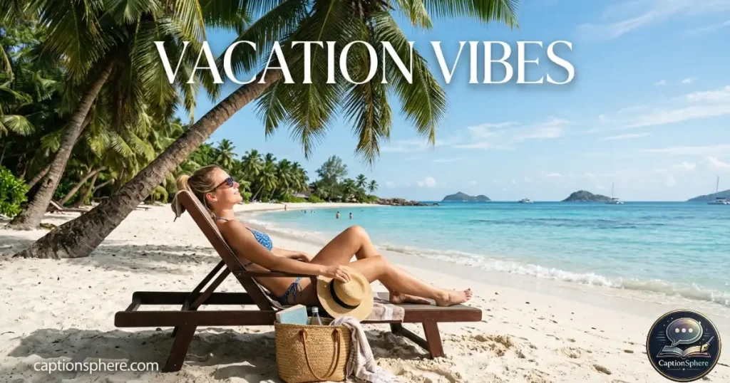 Traveler relaxing on a tropical sandy beach beside turquoise water.