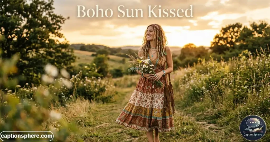 Person in boho style outfit outdoors in sunlight