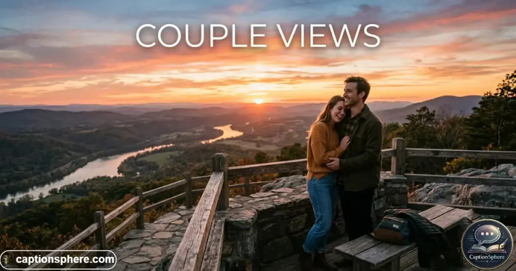 Couple watching sunset from scenic viewpoint