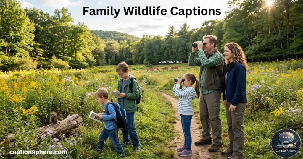 Family exploring outdoor wildlife environment together