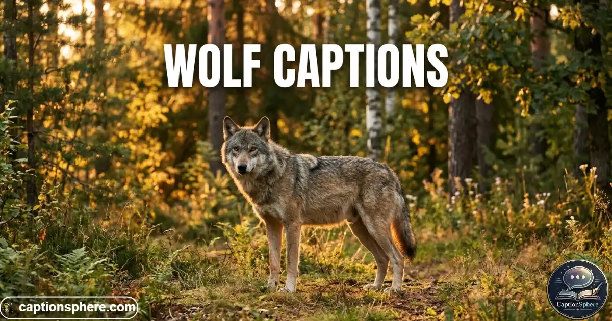 Wolf standing in forest landscape during evening light
