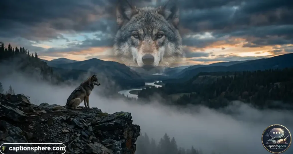 Wolf looking across quiet wilderness landscape