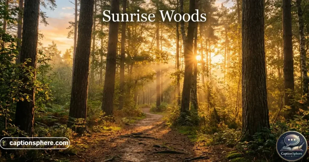 Sunrise light shining through trees on a peaceful forest trail