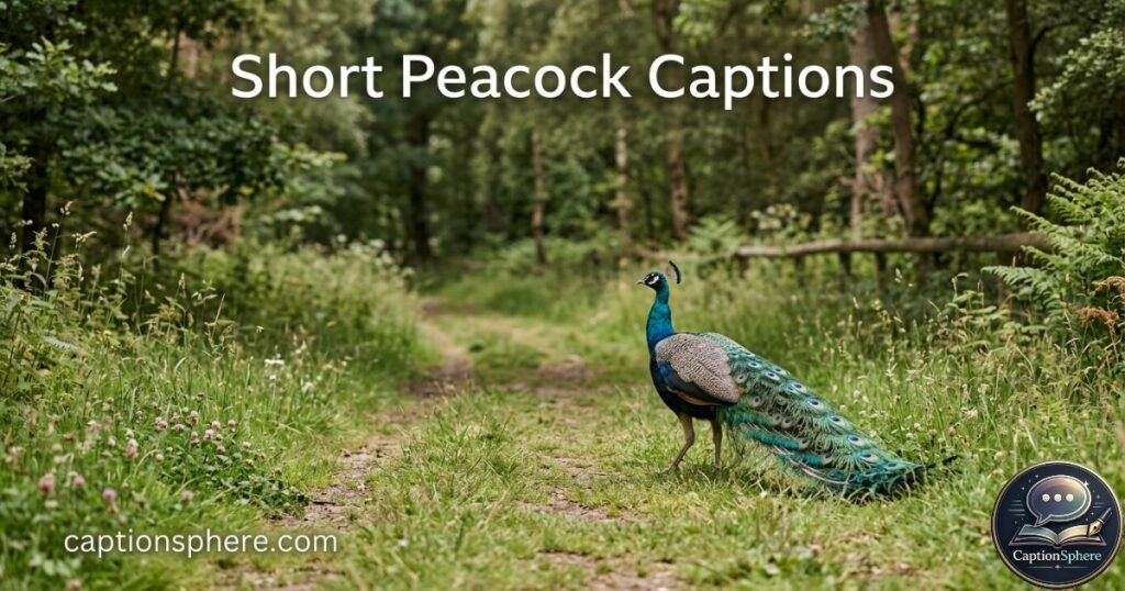Peacock standing alone on a quiet grassy path