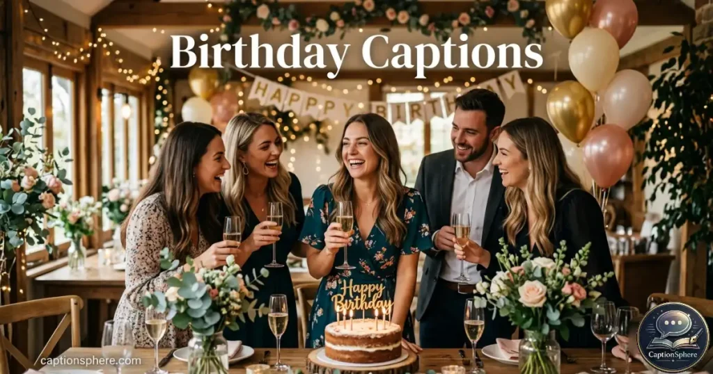 Woman celebrating birthday with friends and decorations