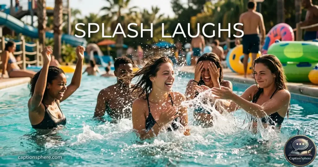 Friends making funny expressions during a water splash
