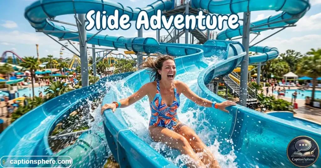 Person enjoying a fast water slide at a modern water park