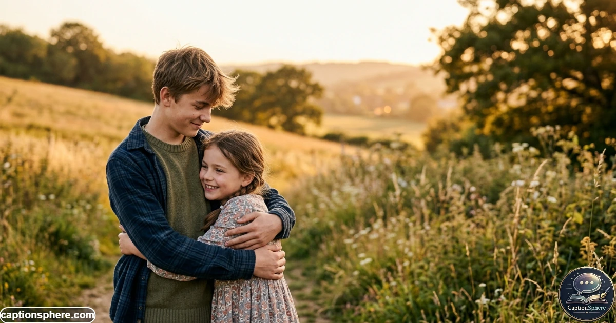 Older sibling comforting and smiling with younger sister during a heartfelt moment
