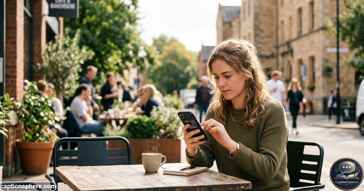 Person preparing an emotional social media post on a smartphone in natural surroundings
