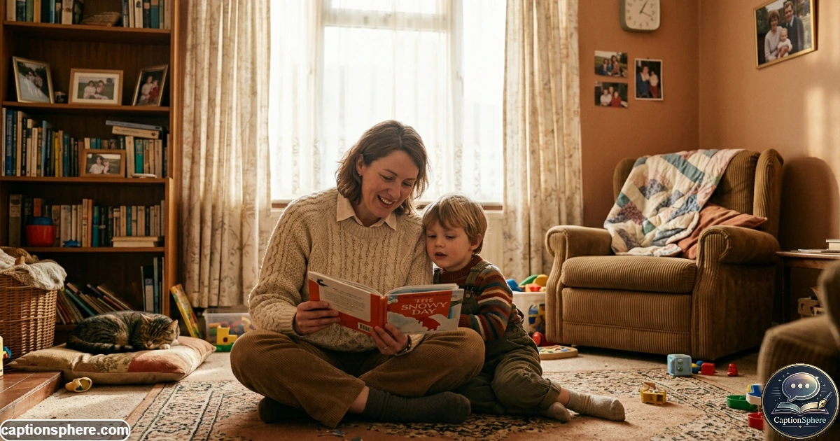 Image Prompt:
Create a realistic 16:9 nostalgic editorial photograph inspired by a cherished childhood family memory, showing a mother with her young child during an ordinary day at home. Warm natural expressions, timeless clothing, gentle sunlight, authentic domestic setting, realistic anatomy, subtle nostalgic atmosphere, and clean top-middle space.