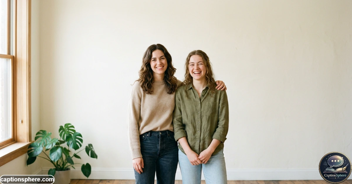 Two sisters posing naturally together for a simple lifestyle portrait