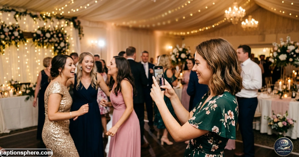 Wedding guest taking photos during a joyful outdoor celebration
