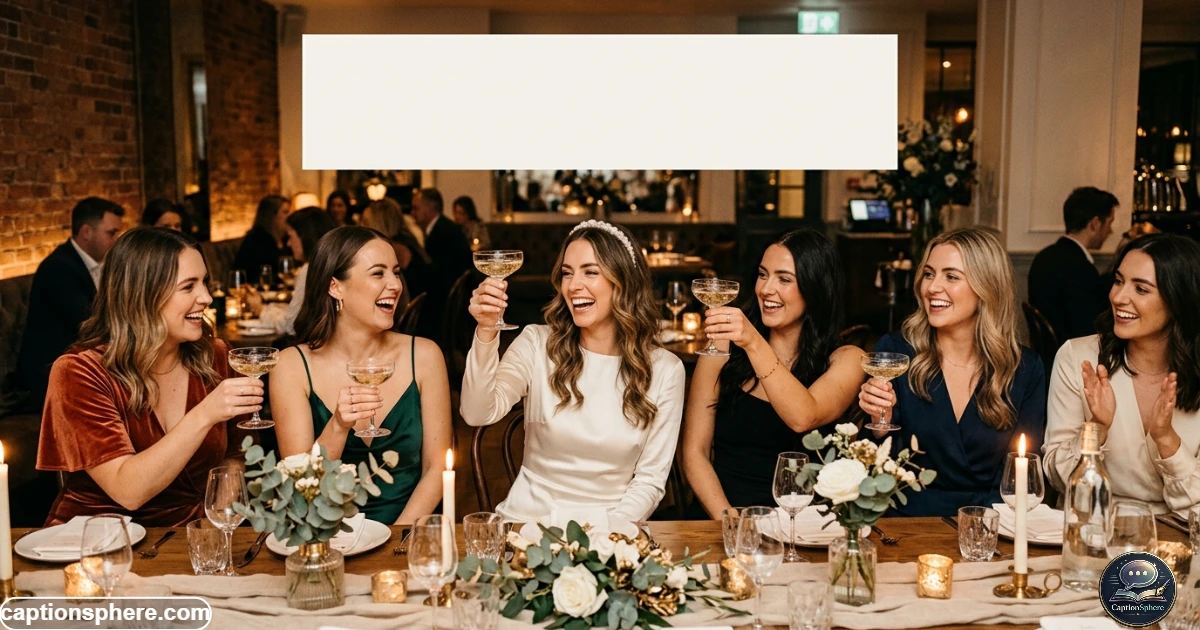 Bride and friends celebrating at an elegant bachelorette party with champagne