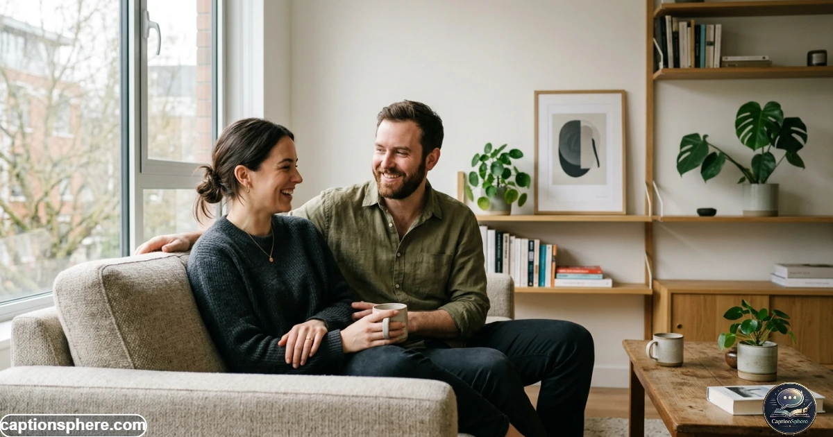 Newly engaged couple sharing a quiet natural moment without posed romantic gestures