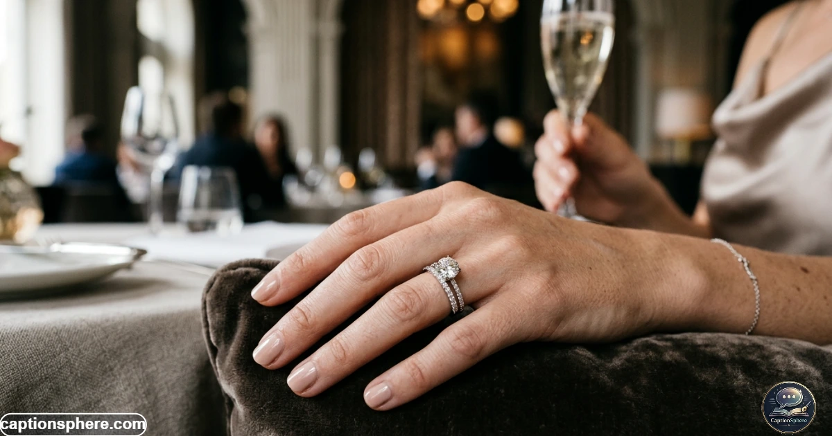 Close-up engagement ring displayed naturally against an elegant lifestyle background