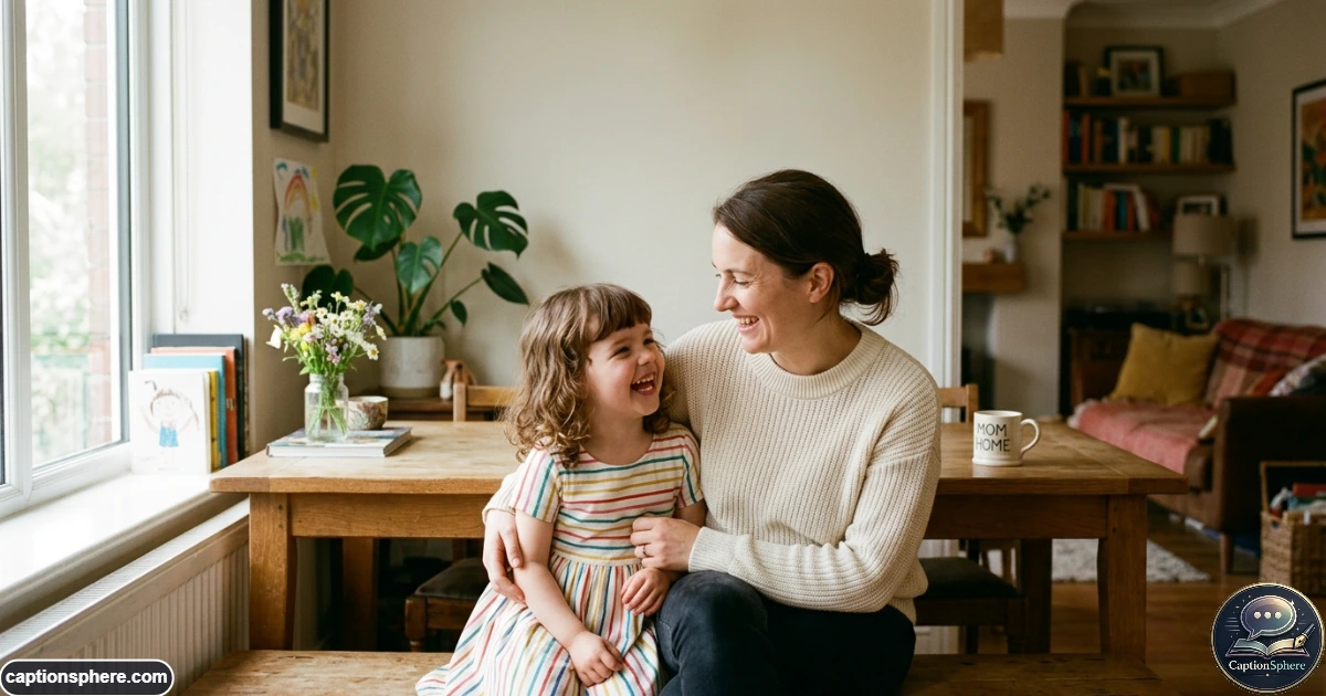 Mother smiling with her child during a natural everyday family moment at home