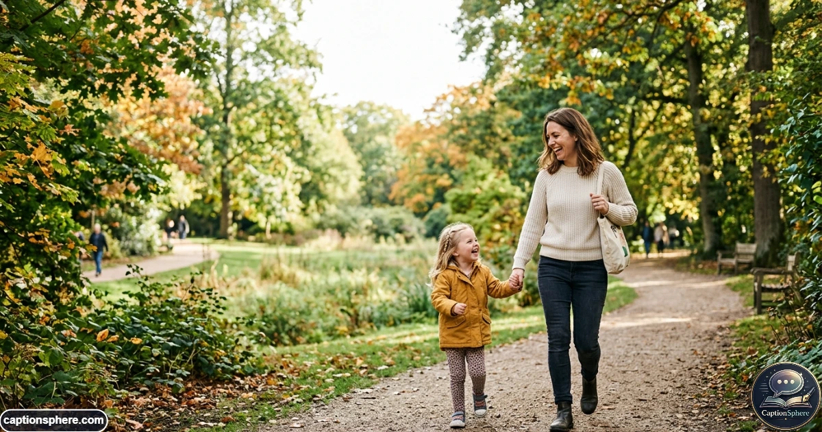 Mother sharing a warm outdoor moment with her growing child during family time
