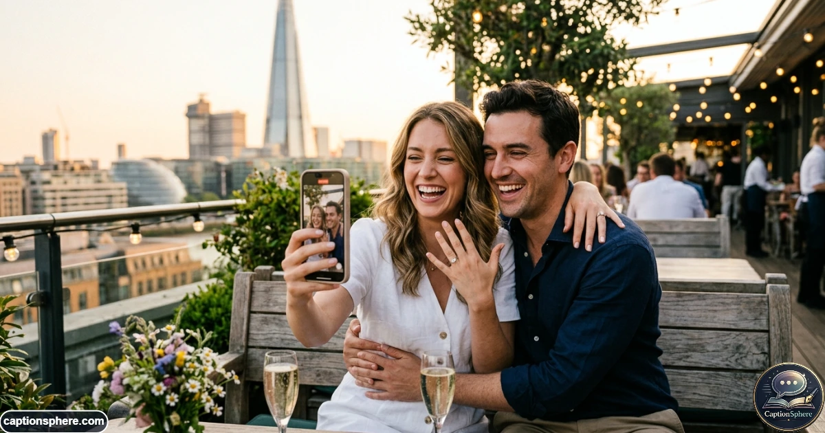 Couple recording and celebrating a memorable marriage proposal for social media