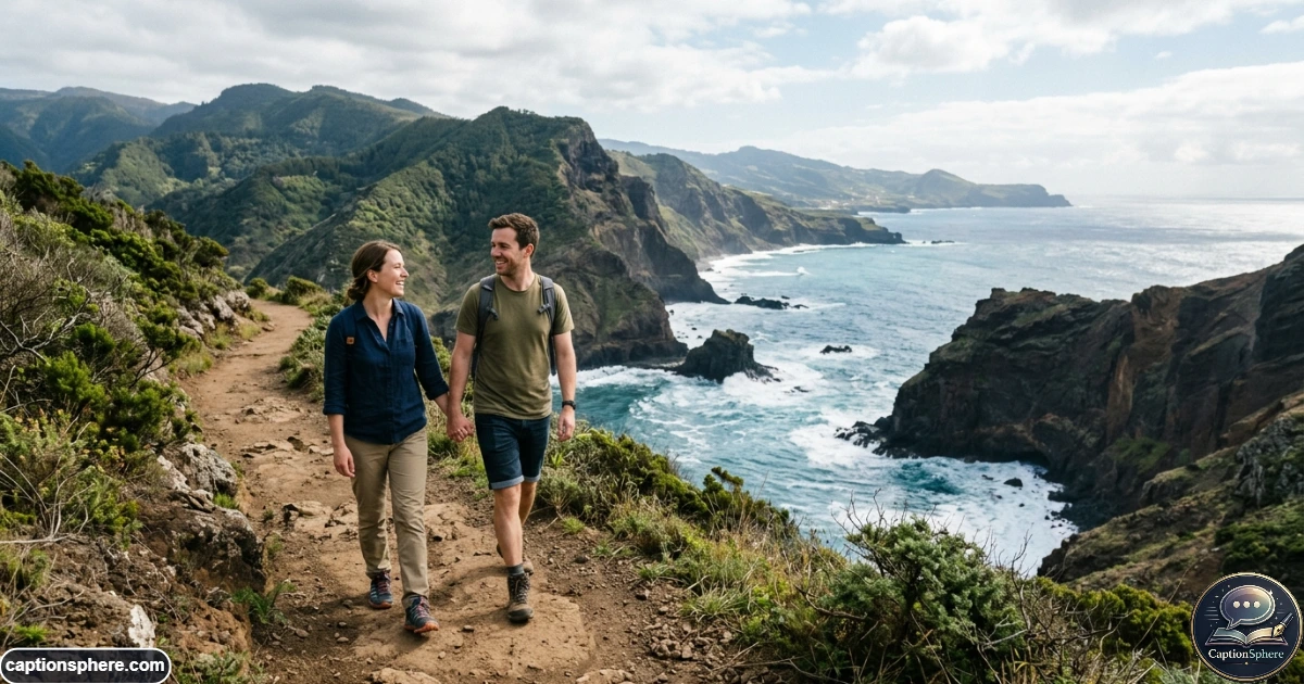Couple exploring a scenic destination together while enjoying a travel adventure