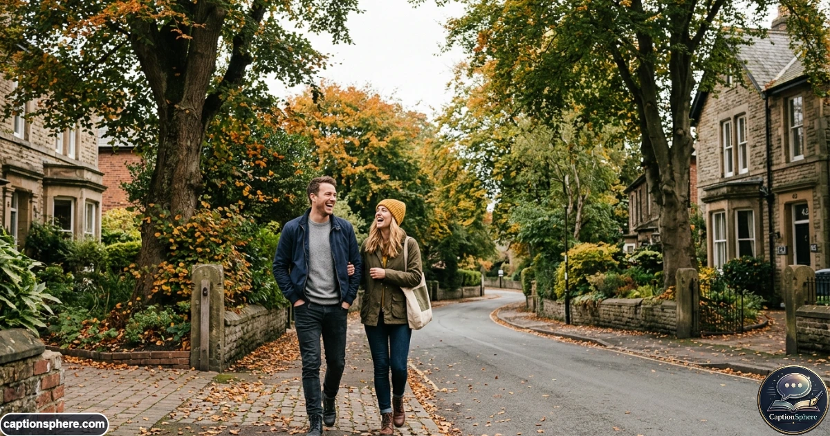 Candid couple walking together and laughing during an everyday outdoor moment