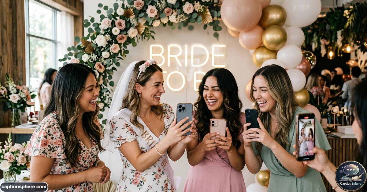 Bride and friends recording a fun bridal shower moment for social media