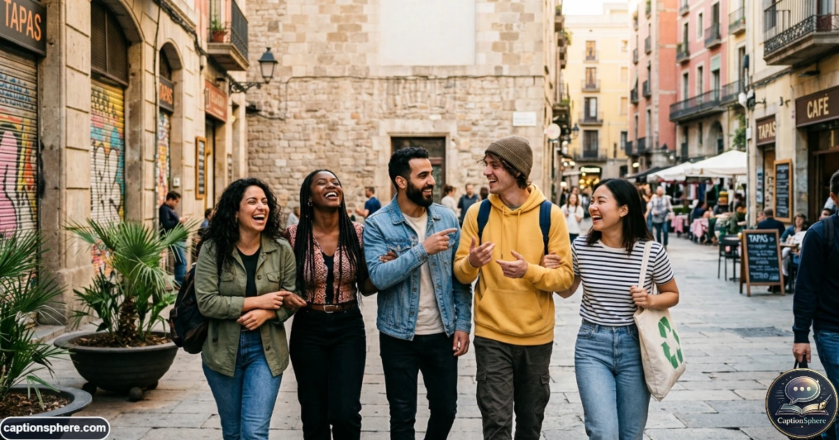 A group of friends laughing together during a spontaneous outdoor adventure