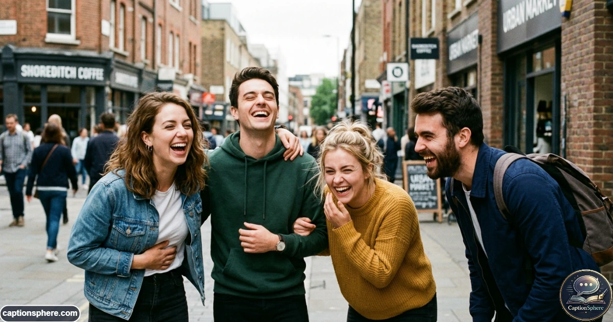 Friends laughing uncontrollably after a funny moment during a casual outing