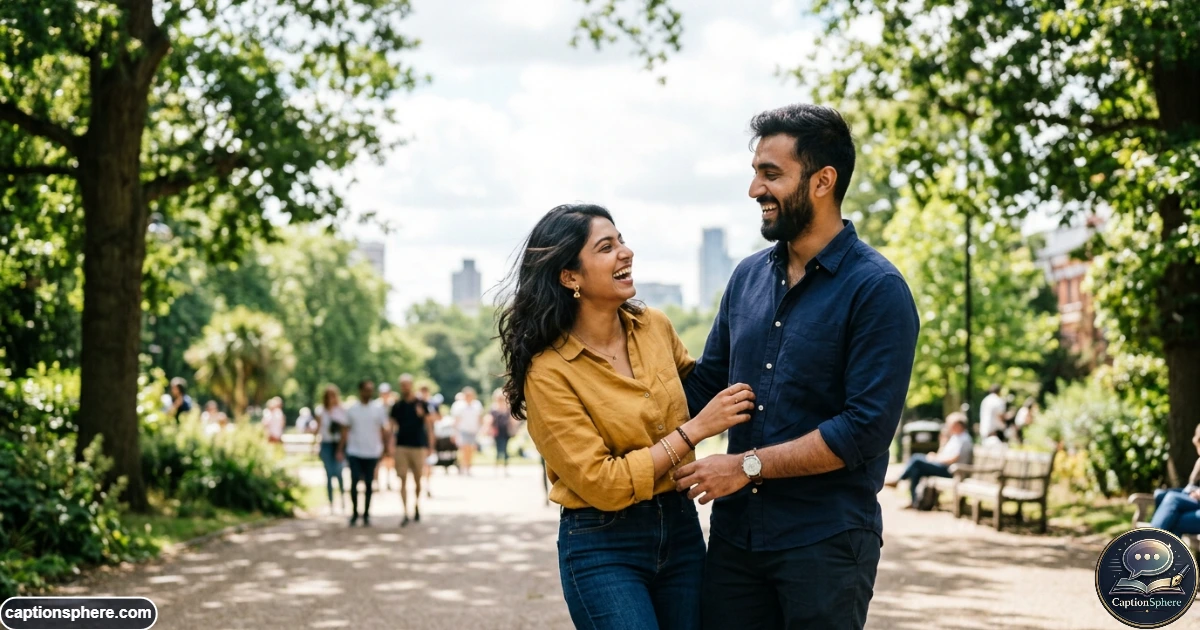Young couple laughing together during a playful candid romantic moment