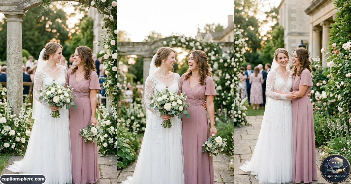 Sisters posing together for a natural wedding portrait