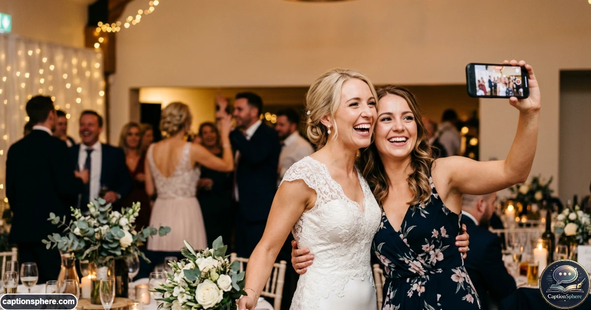 Sisters recording joyful wedding memories together for social media