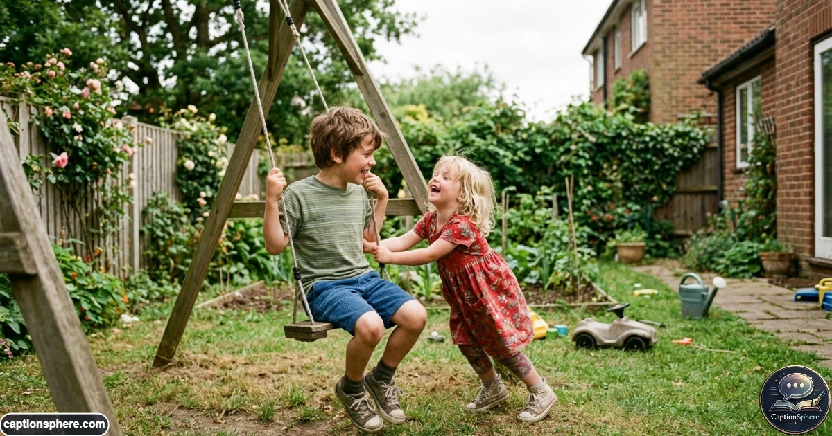 Young brother and sister playing together during a nostalgic childhood moment