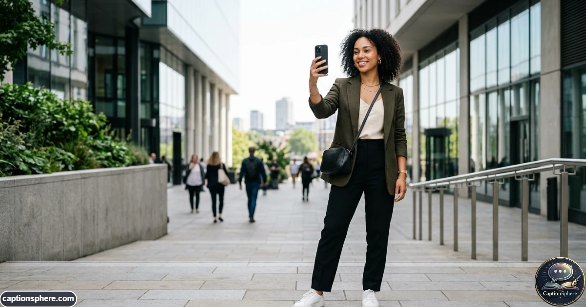 Confident young adult taking a stylish lifestyle photo for an Instagram flex post