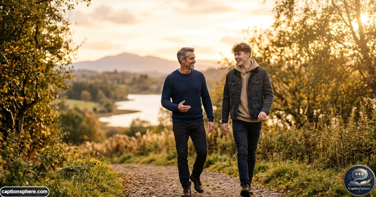 Father and son smiling together outdoors during a warm family moment