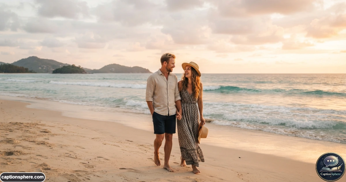 Married couple enjoying a romantic beach evening together during vacation
