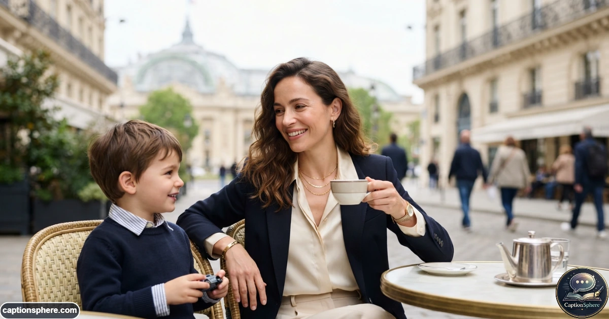 Elegant confident mother wearing a polished outfit during a sophisticated daytime outing