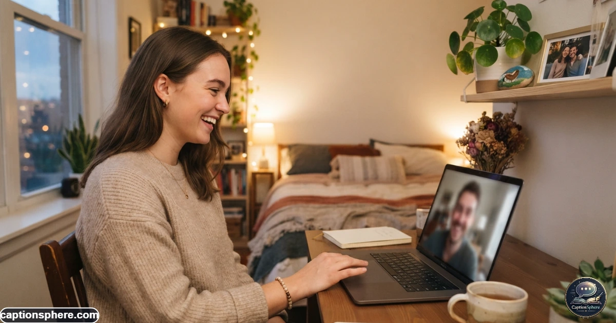 Long-distance couple sharing a video call while celebrating their relationship milestone