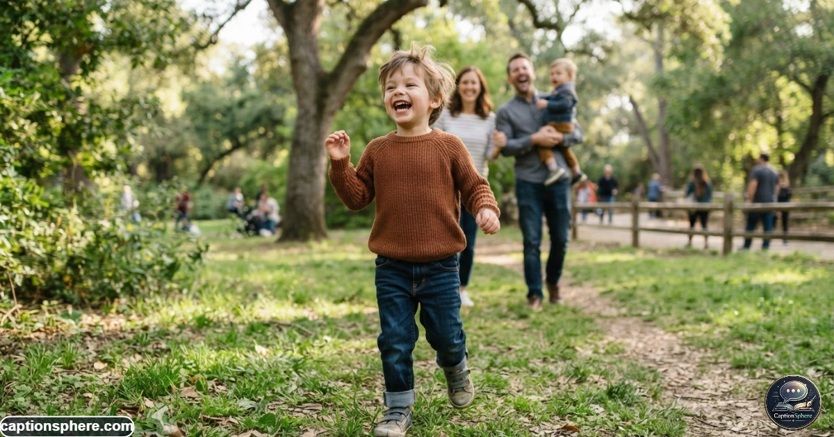 Young boy laughing naturally during an outdoor family moment
