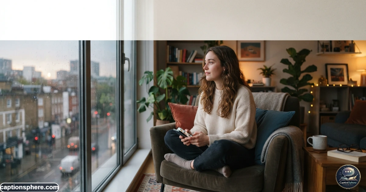 Person sitting alone by a window during a quiet homesick evening