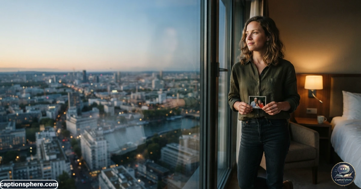 Traveler looking through an apartment window while thinking about family back home